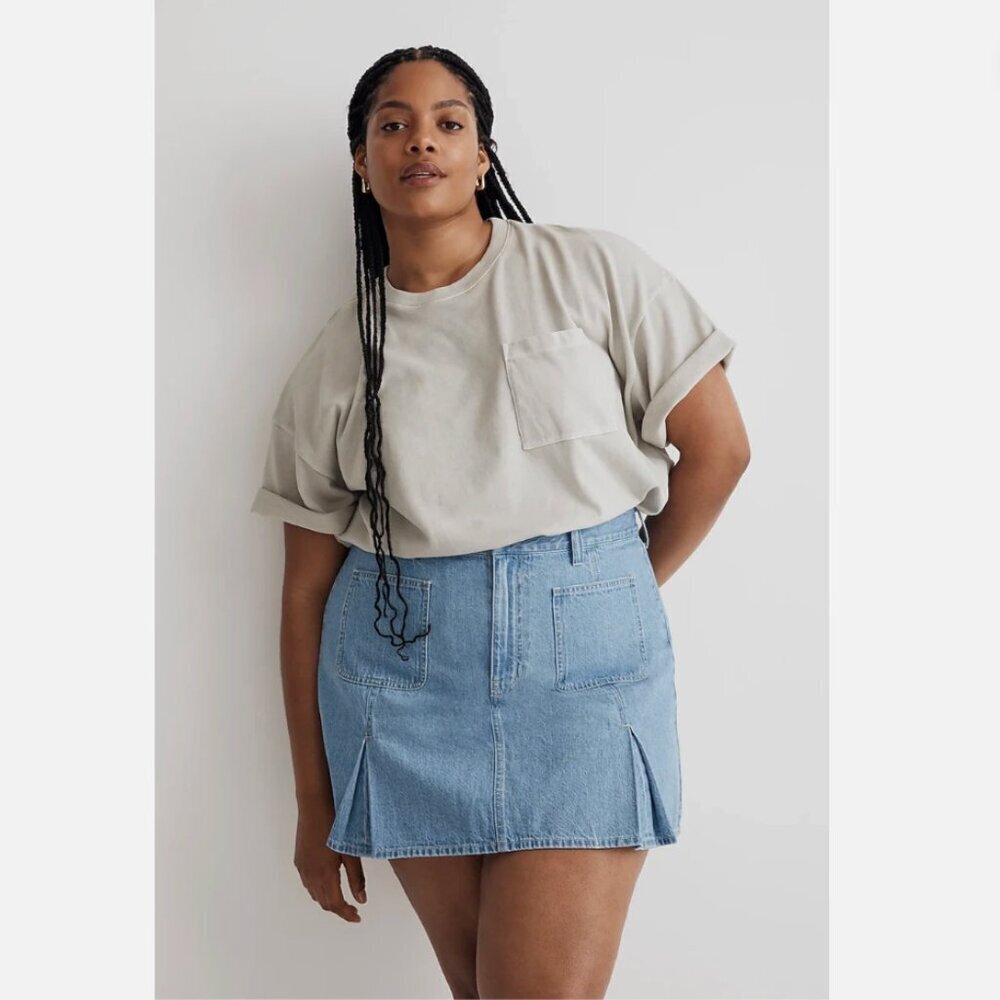 Madewell Women's Size 33 Pleated Denim Mini Skirt Stilecrost Light‎ Wash Cotton
